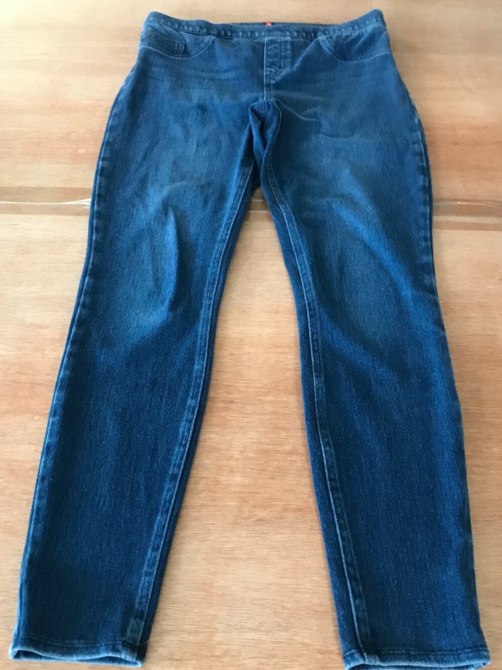 Spanx Jean-ish Ankle Leggings Jeans Women L Blue High Rise Pocket Slimming 19944